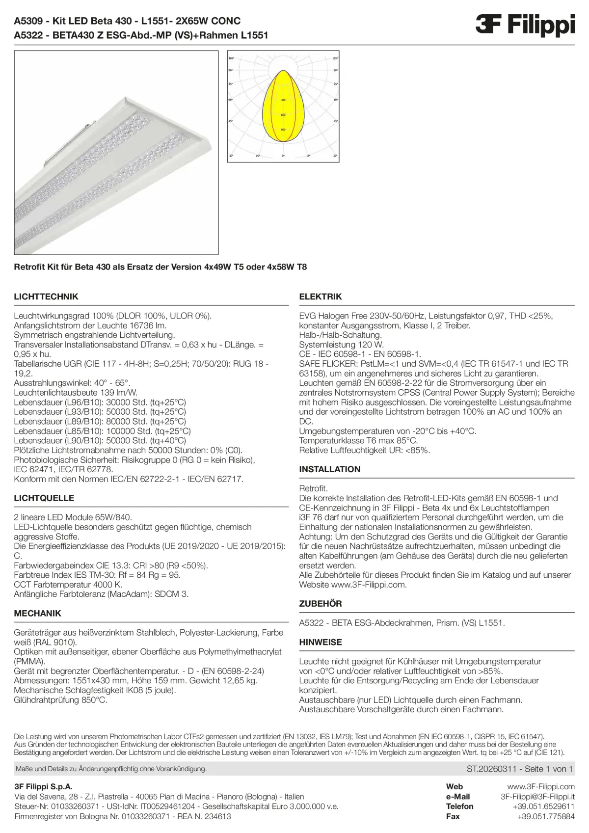 A5309+A5322 - Kit LED Beta 430 - L1551- 2X65W CONC + VS - Datasheet - de