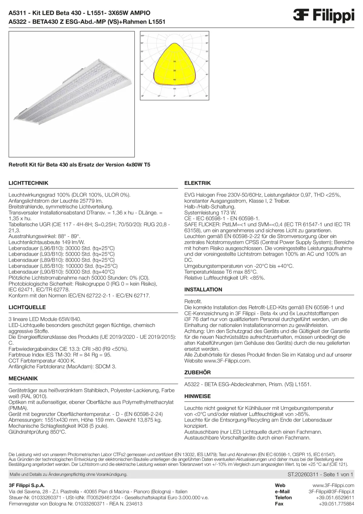 A5311+A5322 - Kit LED Beta 430 - L1551- 3X65W AMPIO + VS - Datasheet - de