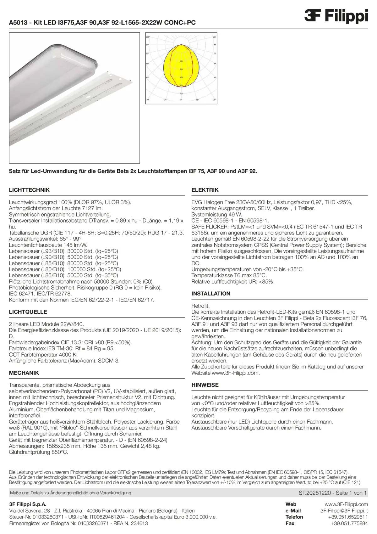 A5013 - Kit LED I3F75,A3F 90,A3F 92-L1565-2X22W CONC+PC - Datasheet - de