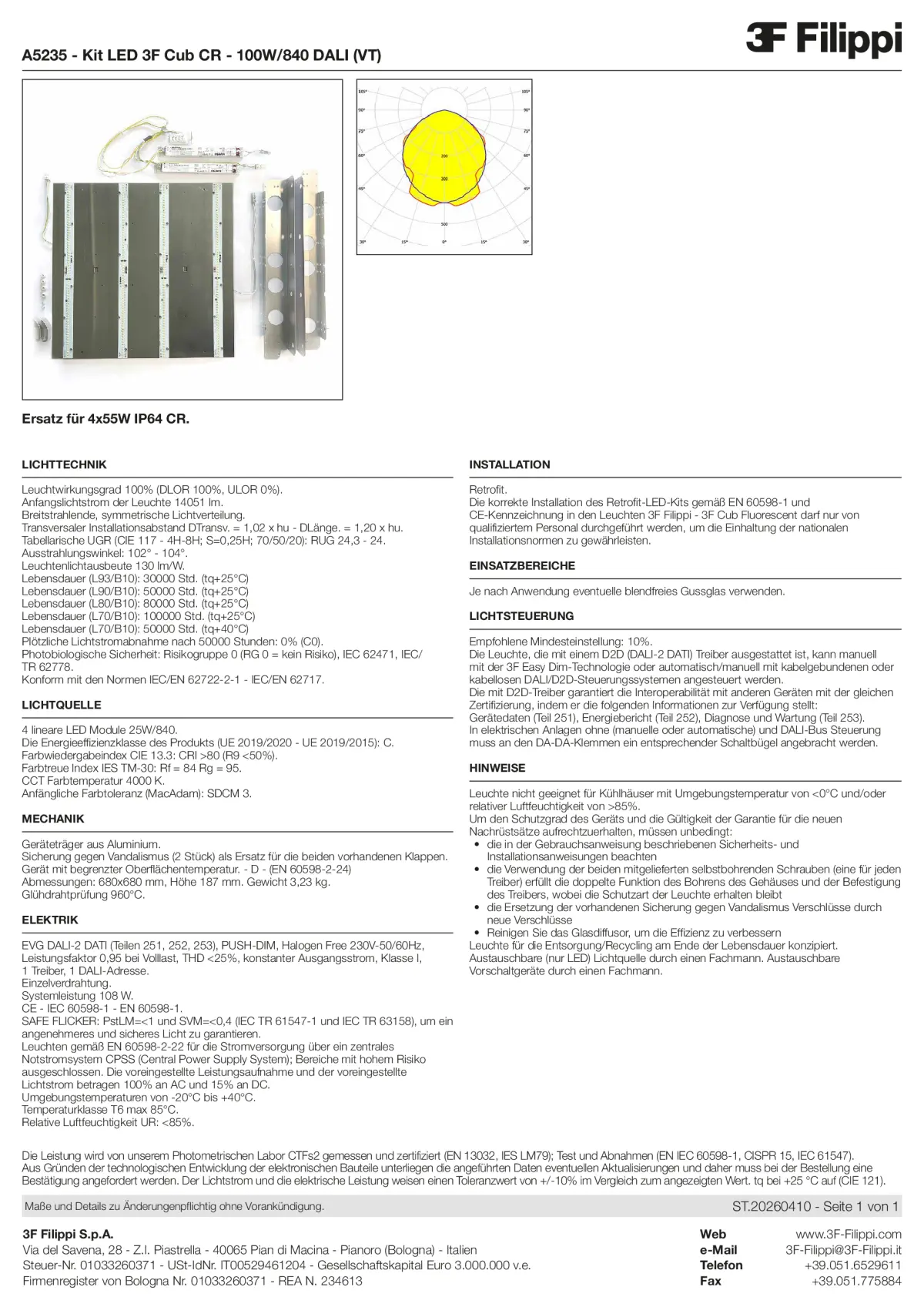 A5235 - Kit LED 3F Cub CR - 100W-840 DALI (VT) - Datasheet - de