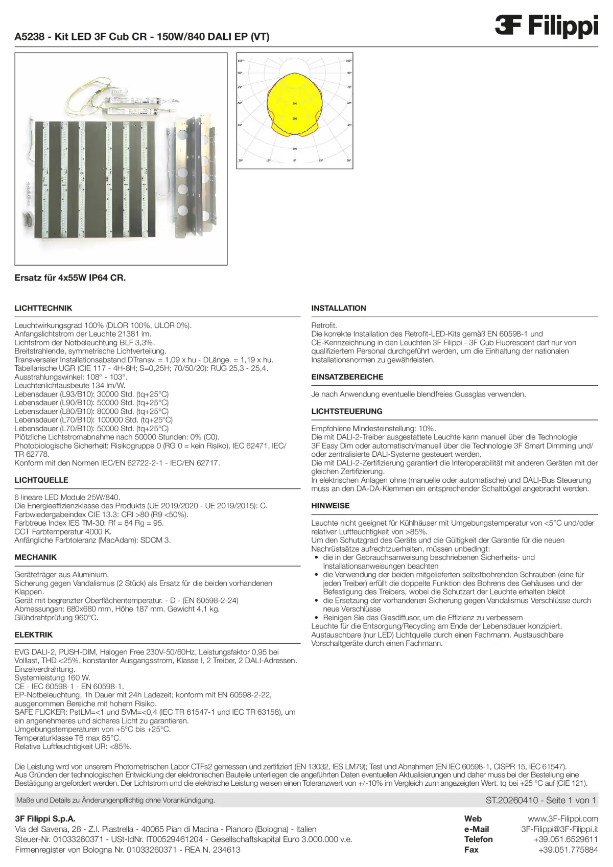 A5238 - Kit LED 3F Cub CR - 150W-840 DALI EP (VT) - Datasheet - de
