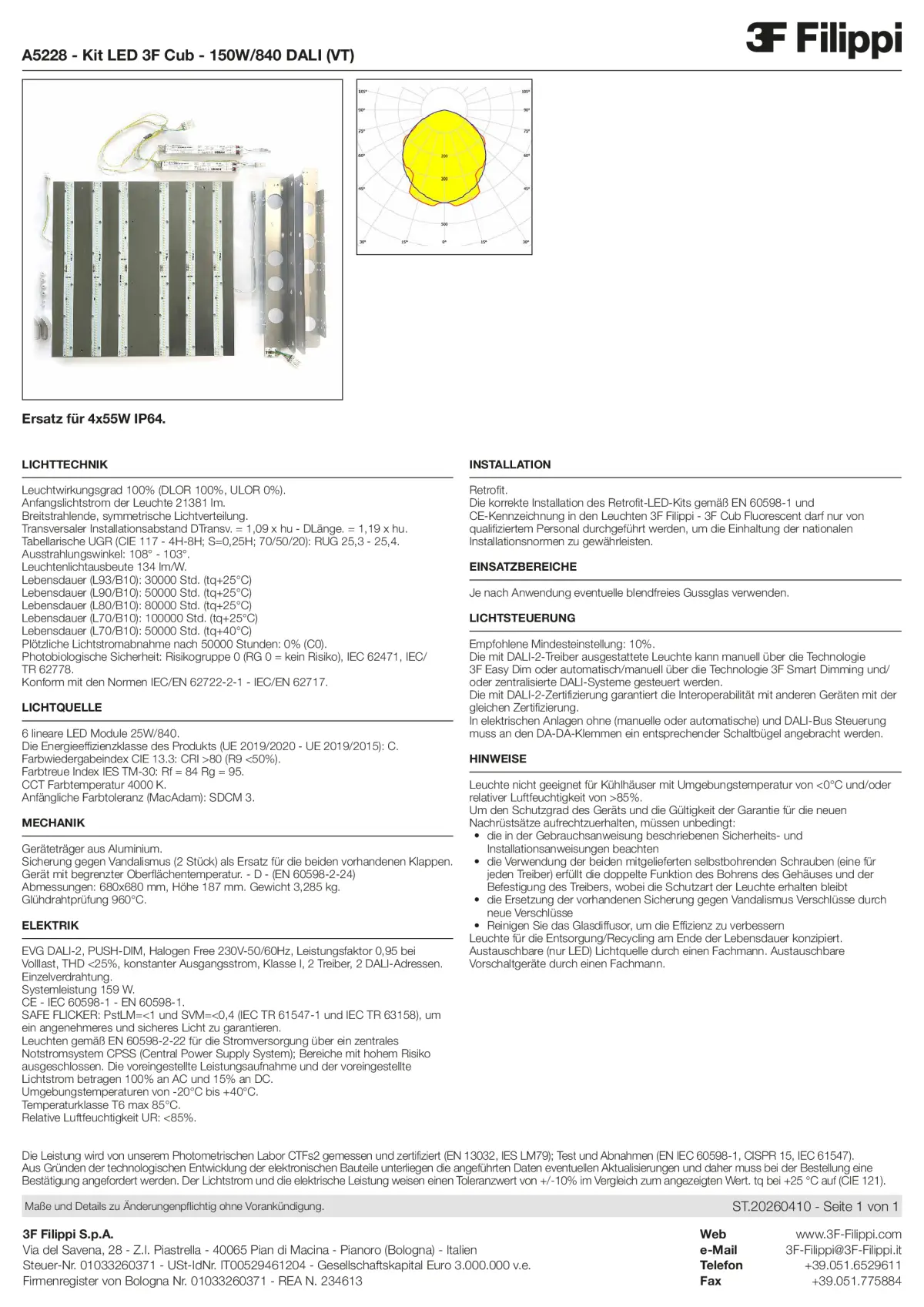 A5228 - Kit LED 3F Cub - 150W-840 DALI (VT) - Datasheet - de