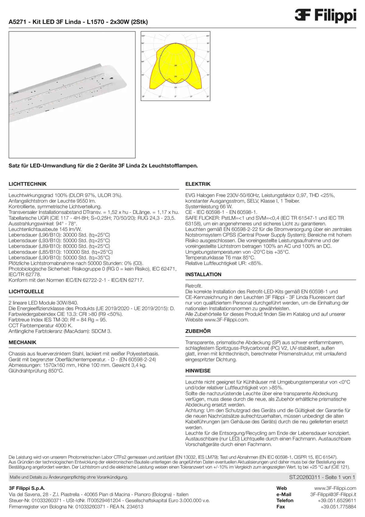 A5271 - Kit LED 3F Linda - L1570 - 2x30W (2pz) - Datasheet - de