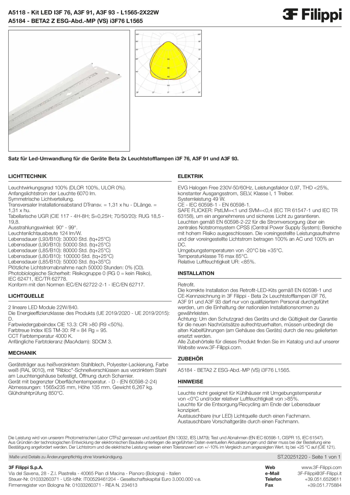 A5118+A5184 - Kit LED I3F 76, A3F 91, A3F 93 - L1565-2X22W + VS - Datasheet - de