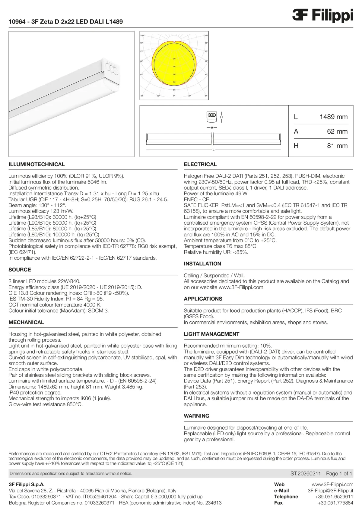 10964 - 3F Zeta D 2x22 LED DALI L1489 - Datasheet - en