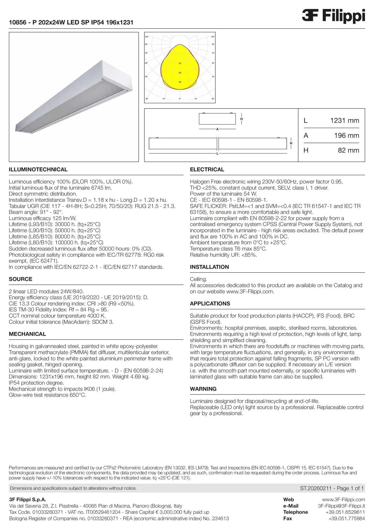 10856 - P 202x24W LED SP IP54 196x1231 - Datasheet - en
