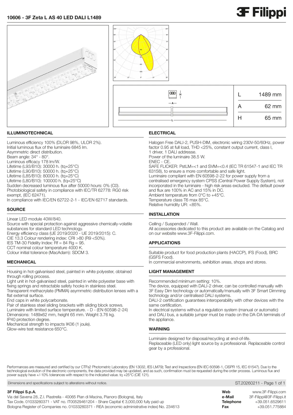 10606 - 3F Zeta L AS 40 LED DALI L1489 - Datasheet - en
