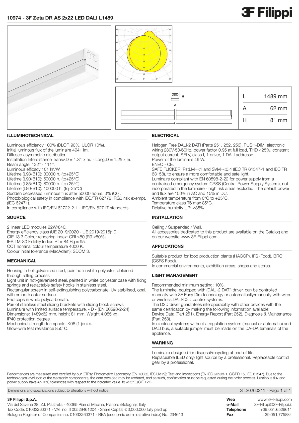 10974 - 3F Zeta DR AS 2x22 LED DALI L1489 - Datasheet - en