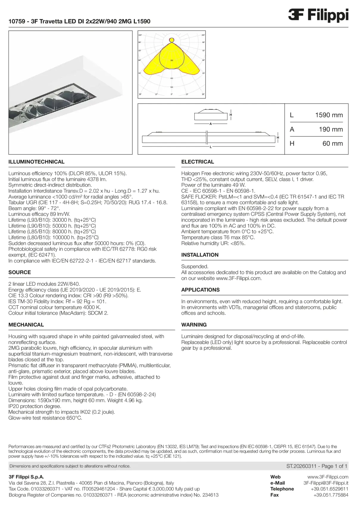 10759 - 3F Travetta LED DI 2x22W-940 2MG L1590 - Datasheet - en