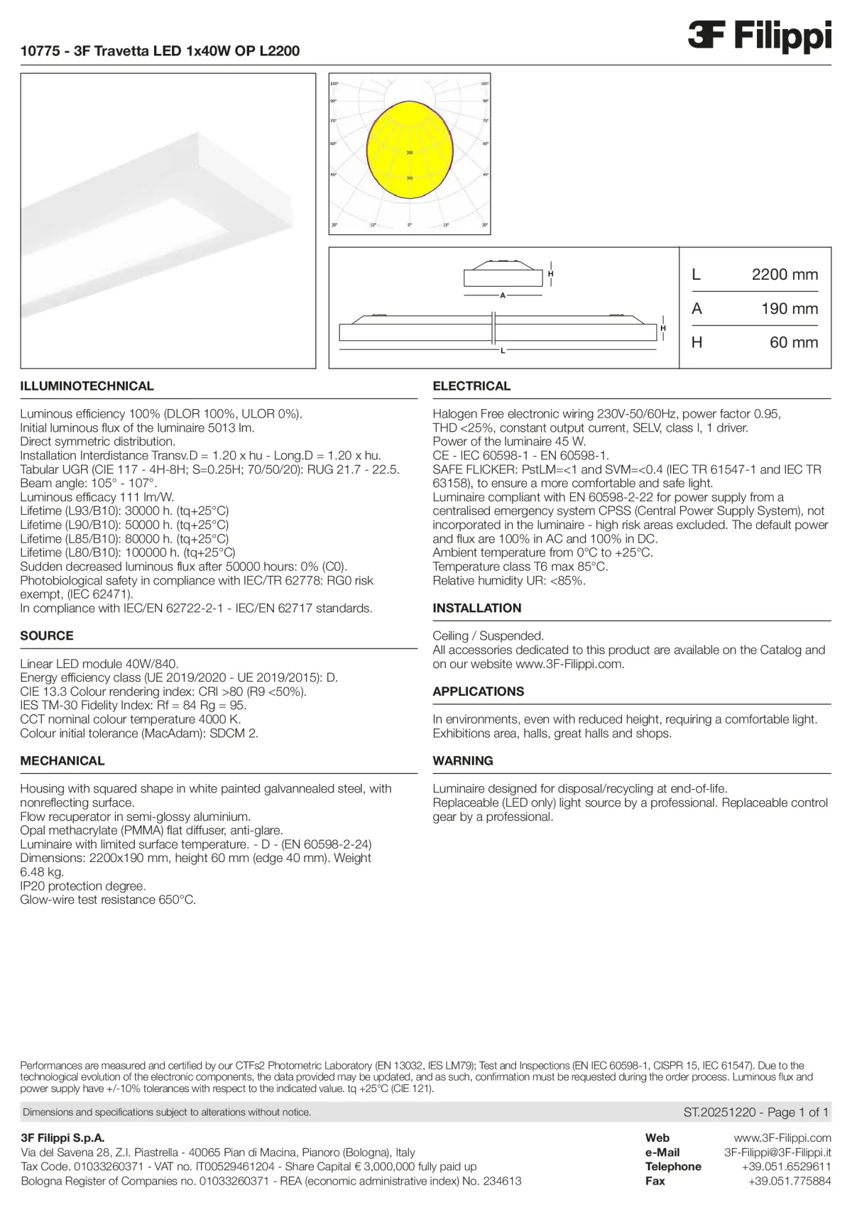 10775 - 3F Travetta LED 1x40W OP L2200 - Datasheet - en