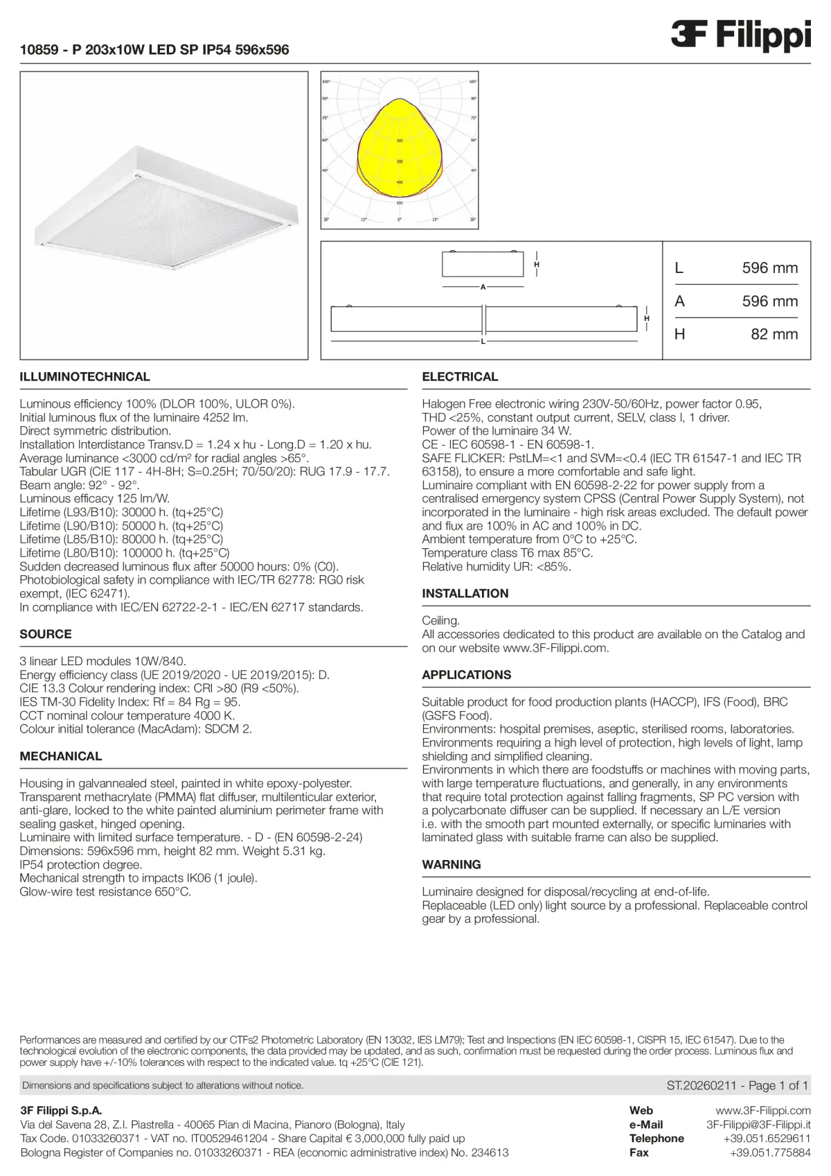 10859 - P 203x10W LED SP IP54 596x596 - Datasheet - en