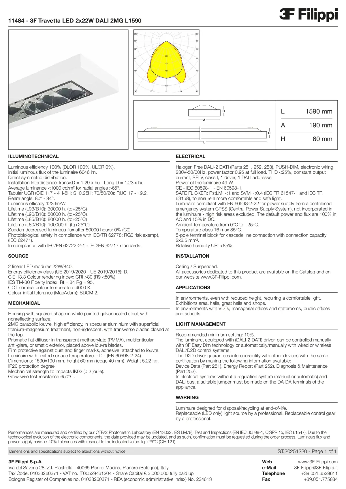 11484 - 3F Travetta LED 2x22W DALI 2MG L1590 - Datasheet - en