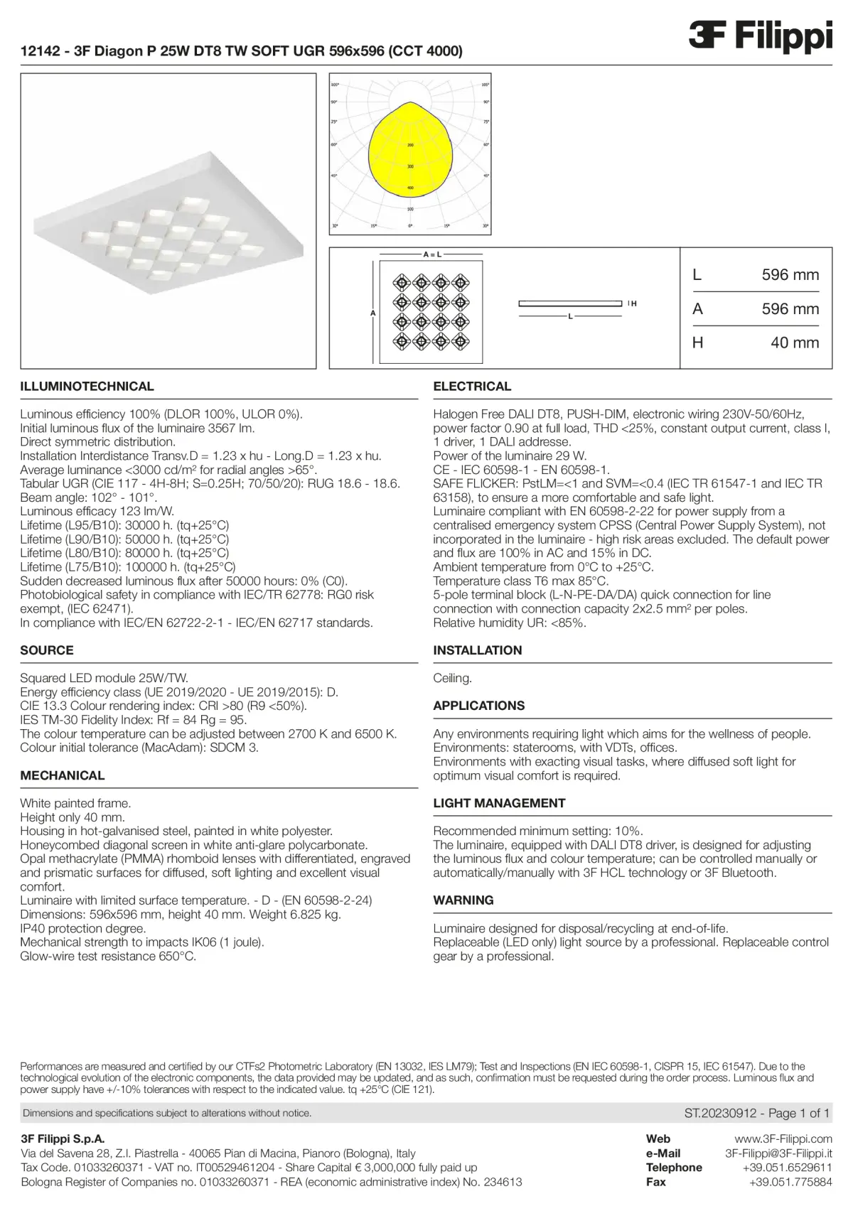 12142 - 3F Diagon P 25W DT8 TW SOFT UGR 596x596 (CCT 4000) - Datasheet - en
