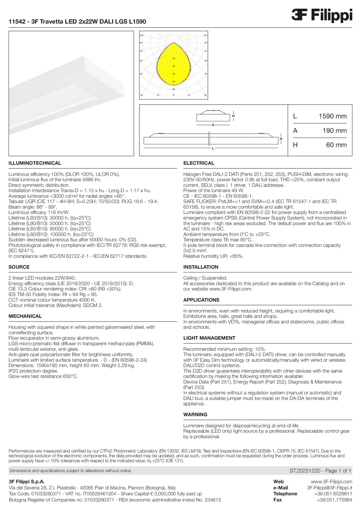 11542 - 3F Travetta LED 2x22W DALI LGS L1590 - Datasheet - en