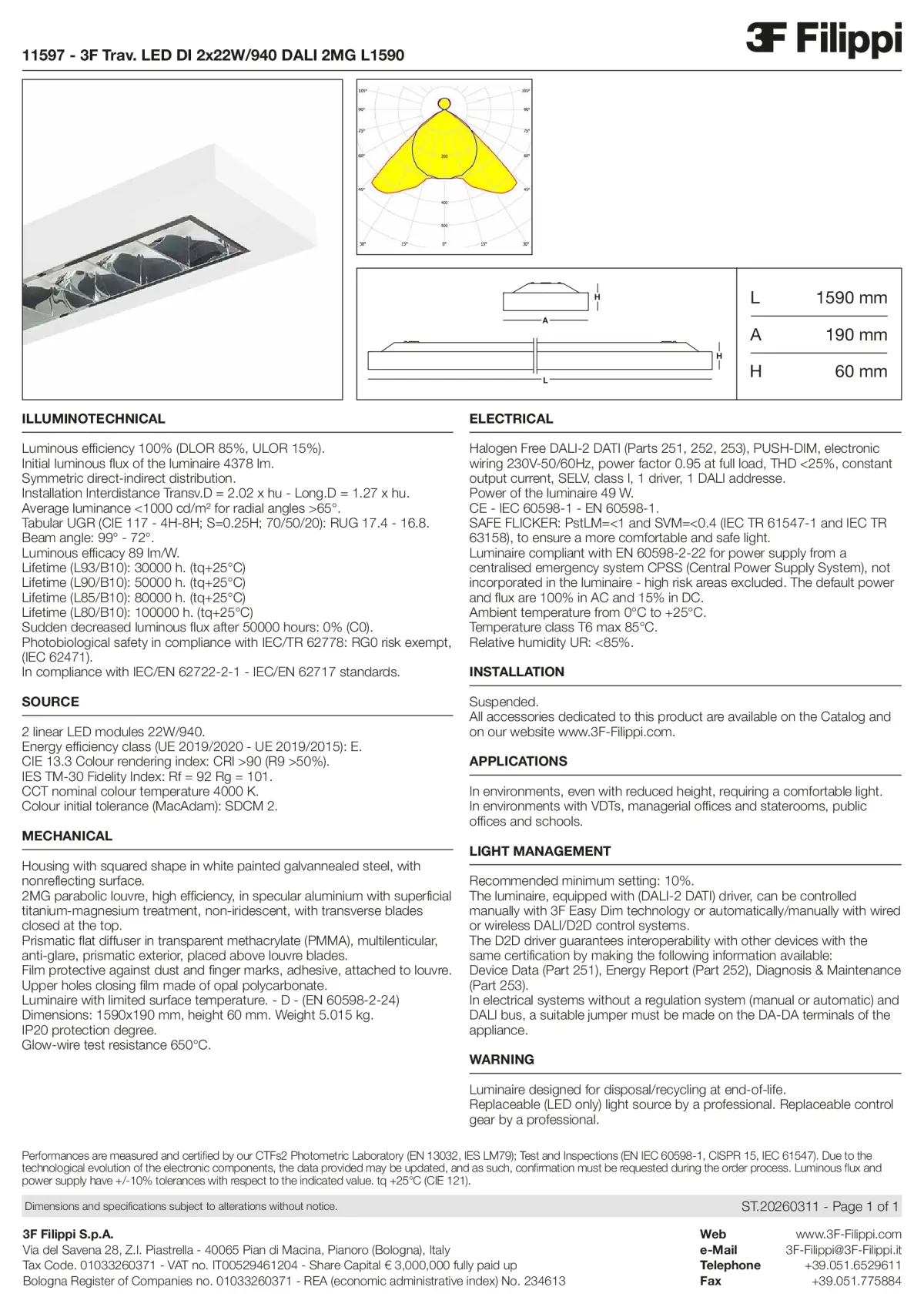 11597 - 3F Trav. LED DI 2x22W-940 DALI 2MG L1590 - Datasheet - en
