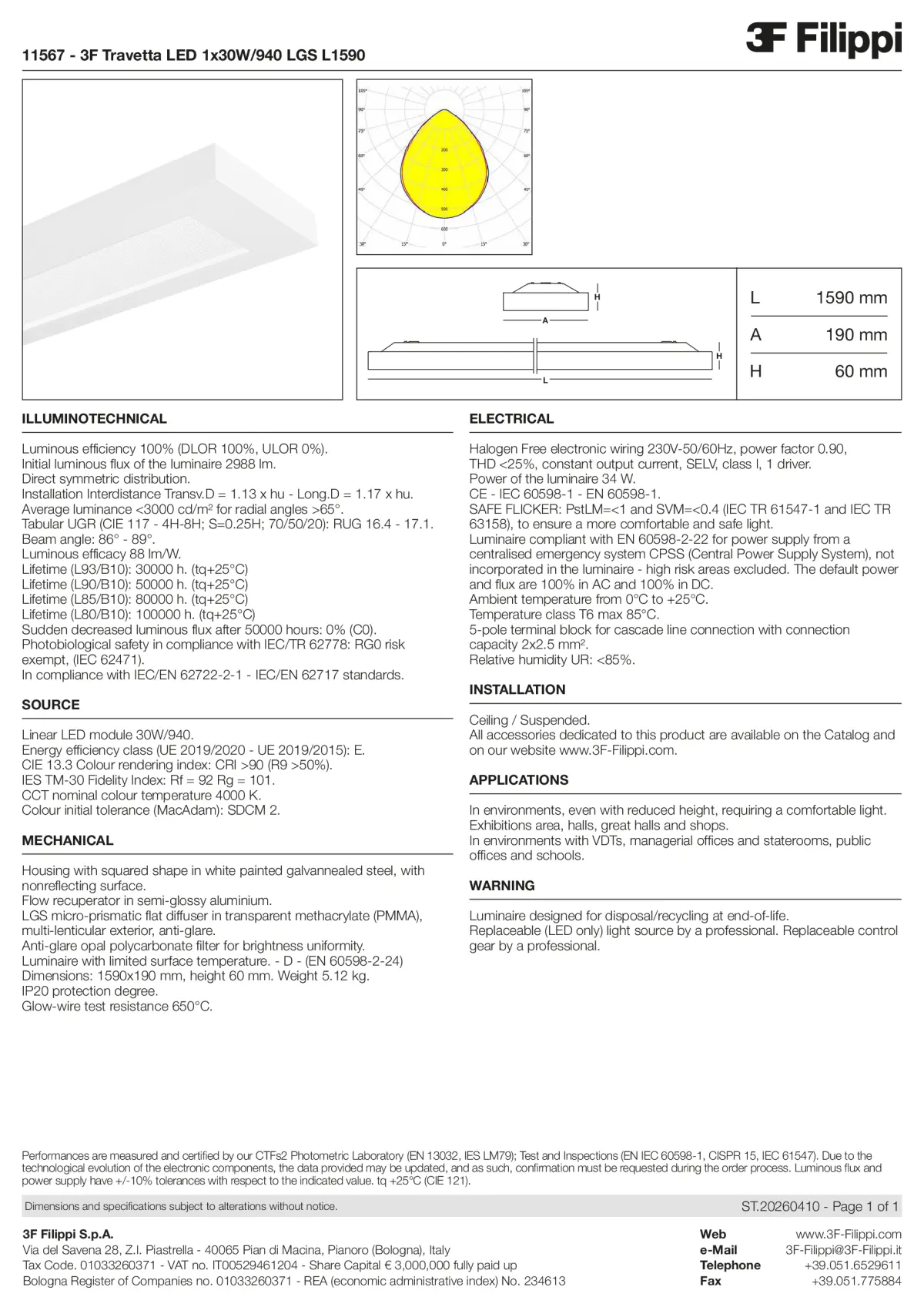 11567 - 3F Travetta LED 1x30W-940 LGS L1590 - Datasheet - en