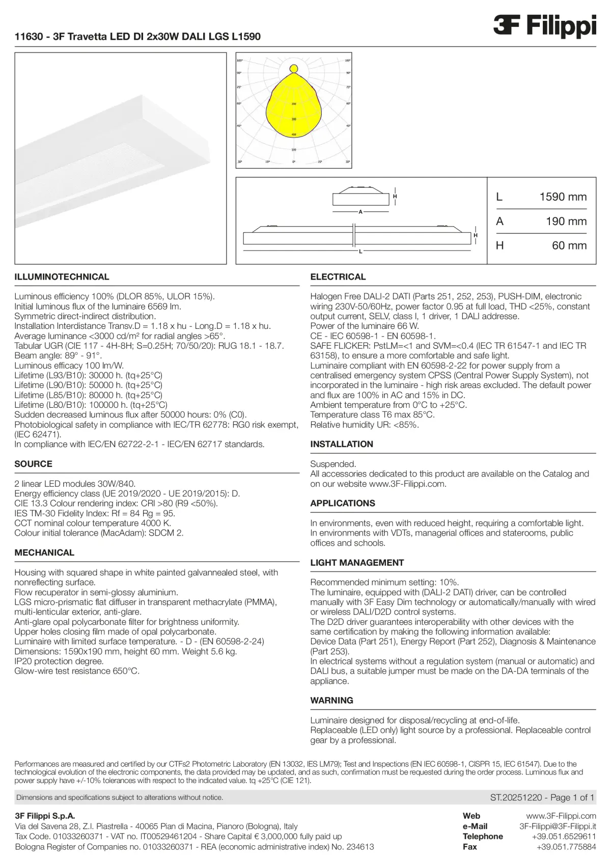 11630 - 3F Travetta LED DI 2x30W DALI LGS L1590 - Datasheet - en