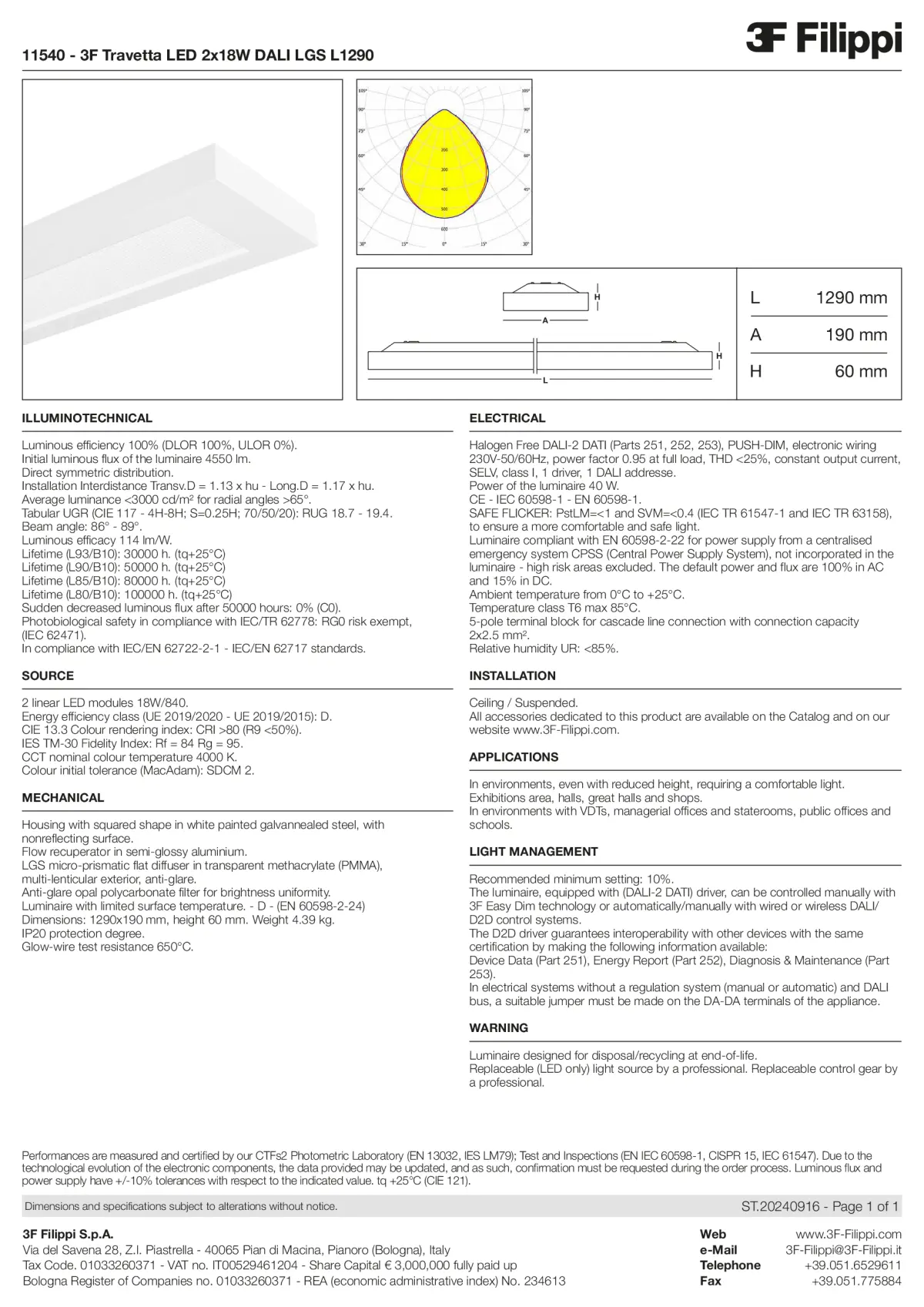 11540 - 3F Travetta LED 2x18W DALI LGS L1290 - Datasheet - en