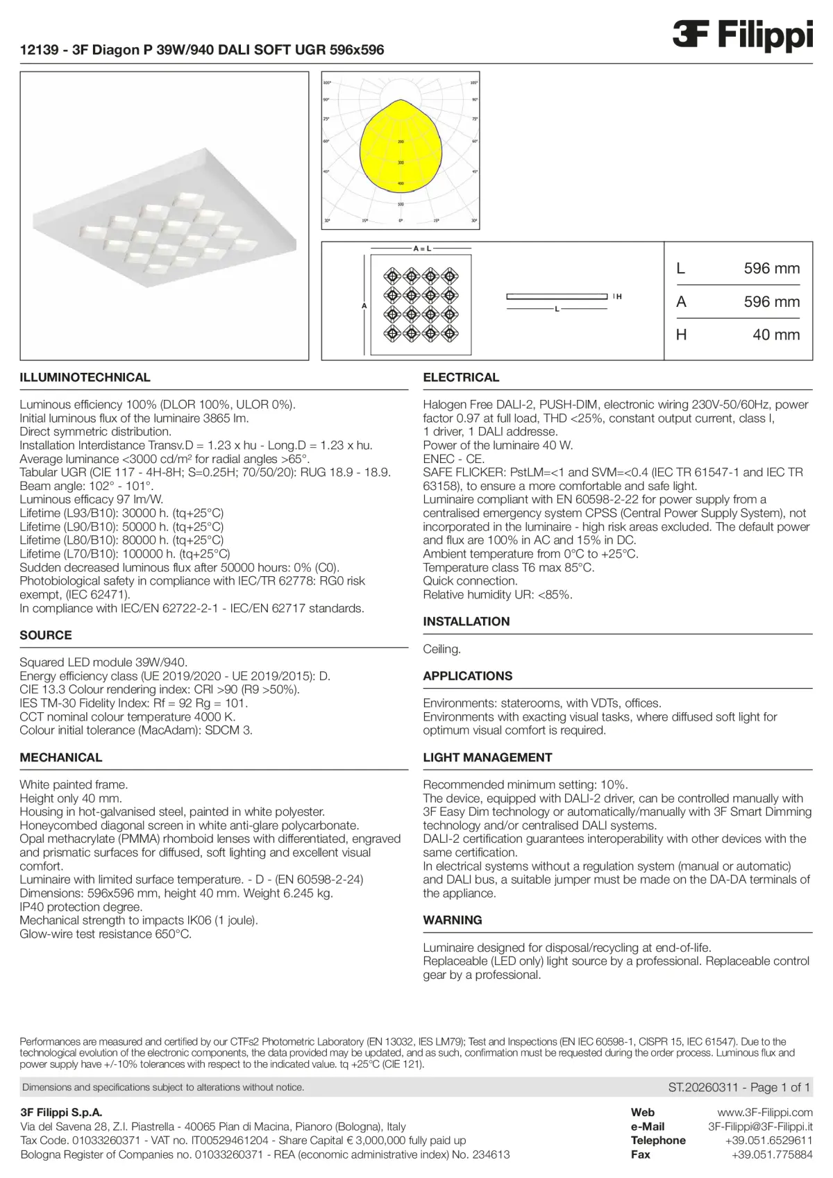 12139 - 3F Diagon P 39W-940 DALI SOFT UGR 596x596 - Datasheet - en
