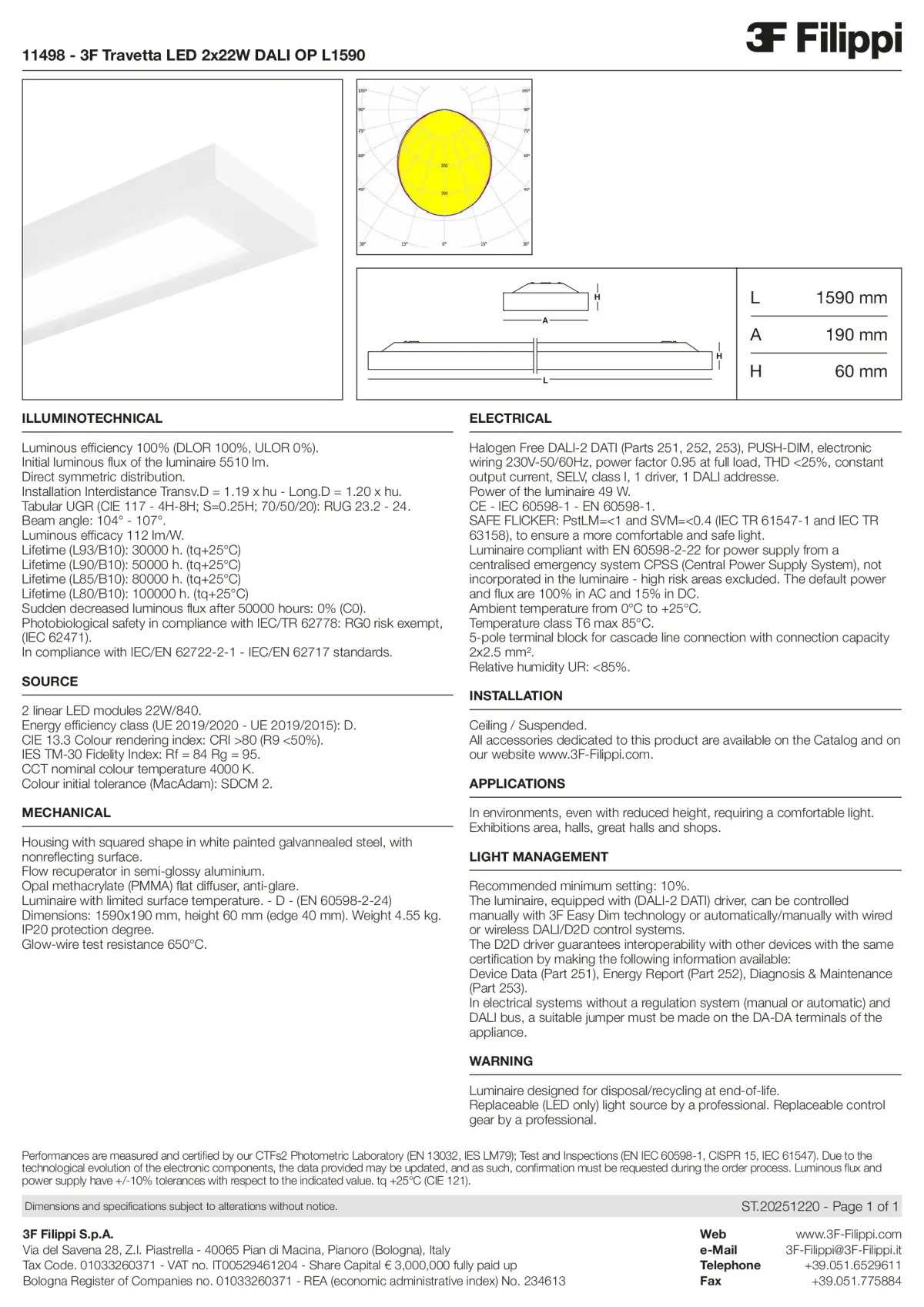 11498 - 3F Travetta LED 2x22W DALI OP L1590 - Datasheet - en