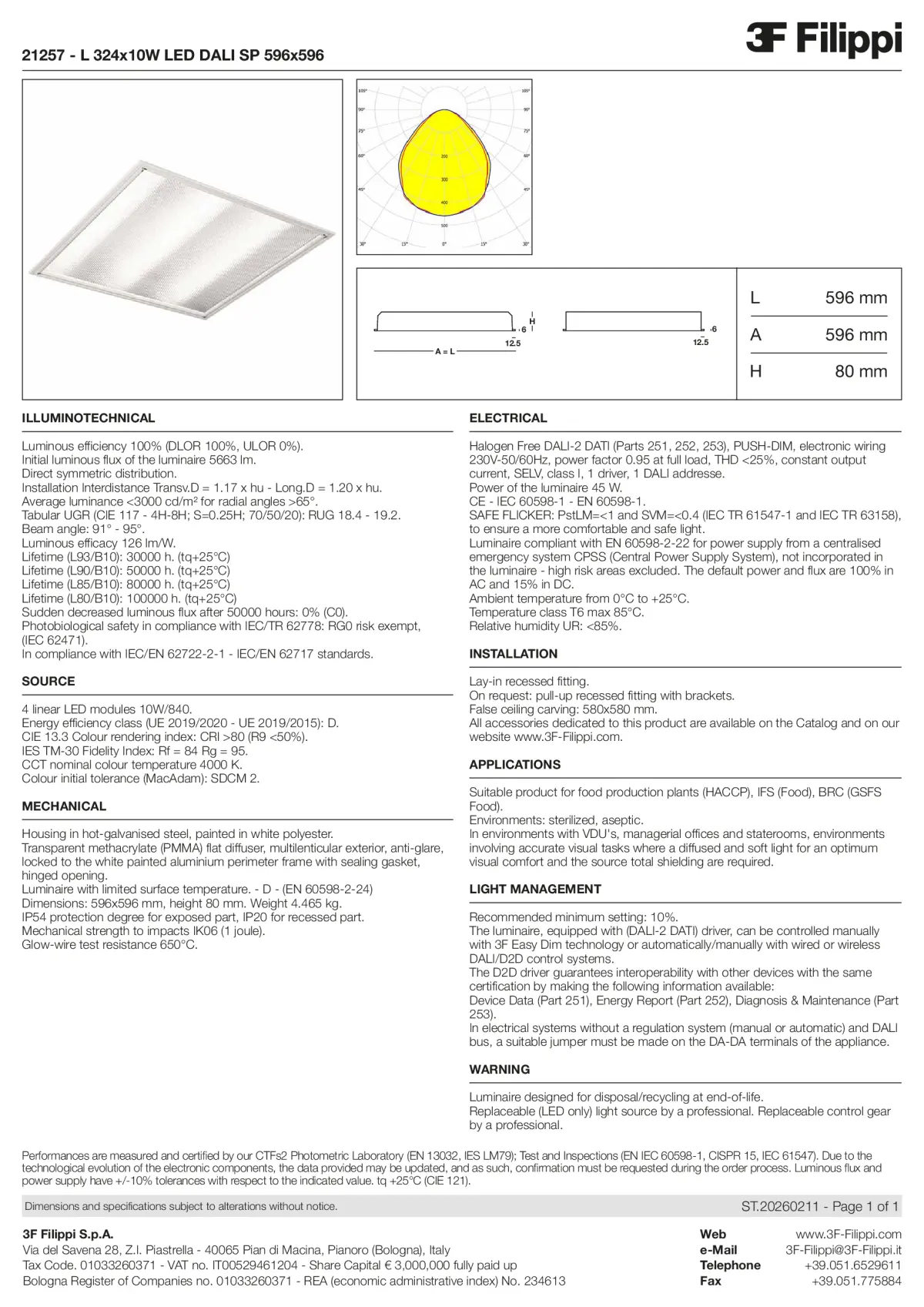 21257 - L 324x10W LED DALI SP 596x596 - Datasheet - en