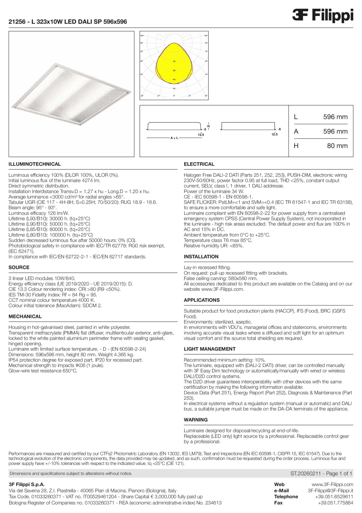 21256 - L 323x10W LED DALI SP 596x596 - Datasheet - en