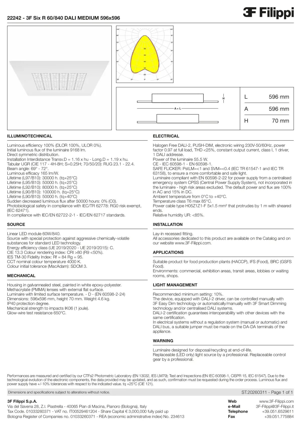 22242 - 3F Six R 60-840 DALI MEDIUM 596x596 - Datasheet - en