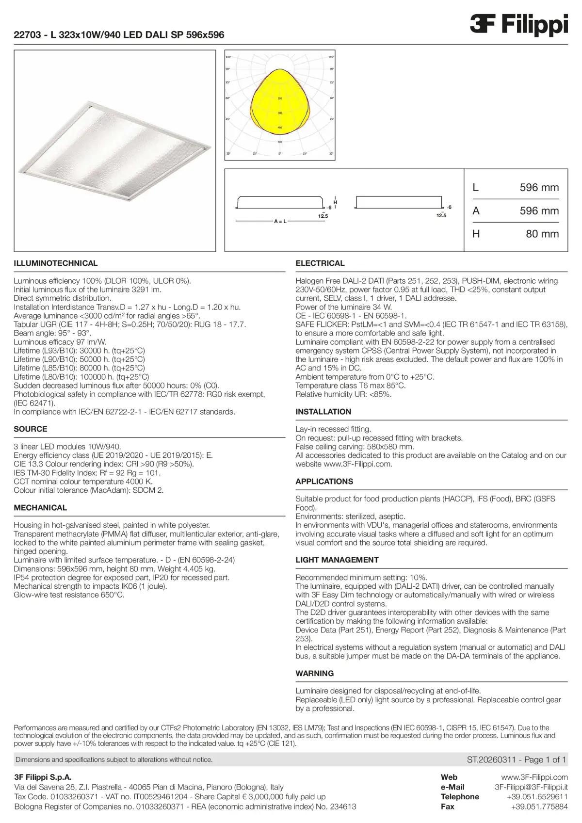 22703 - L 323x10W-940 LED DALI SP 596x596 - Datasheet - en