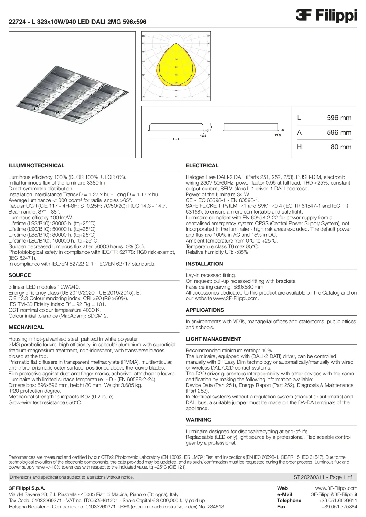 22724 - L 323x10W-940 LED DALI 2MG 596x596 - Datasheet - en