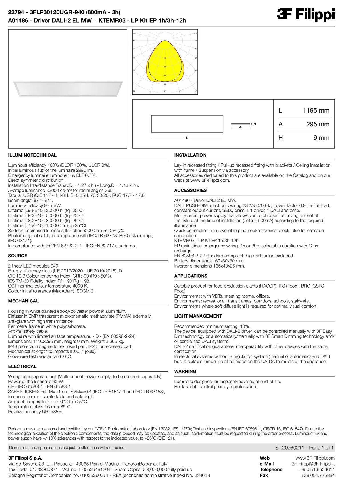 22794+A01486+KTEMR03 - 3FLP30120UGR-940 (800mA - 3h) + DALI-2 EL MW + Kit EP 1h-3h - Datasheet - en