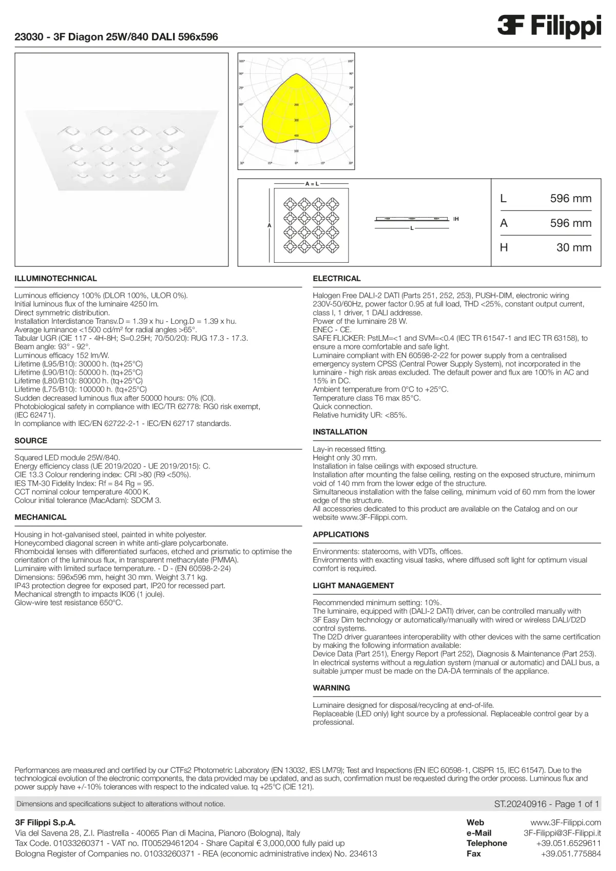 23030 - 3F Diagon 25W-840 DALI 596x596 - Datasheet - en
