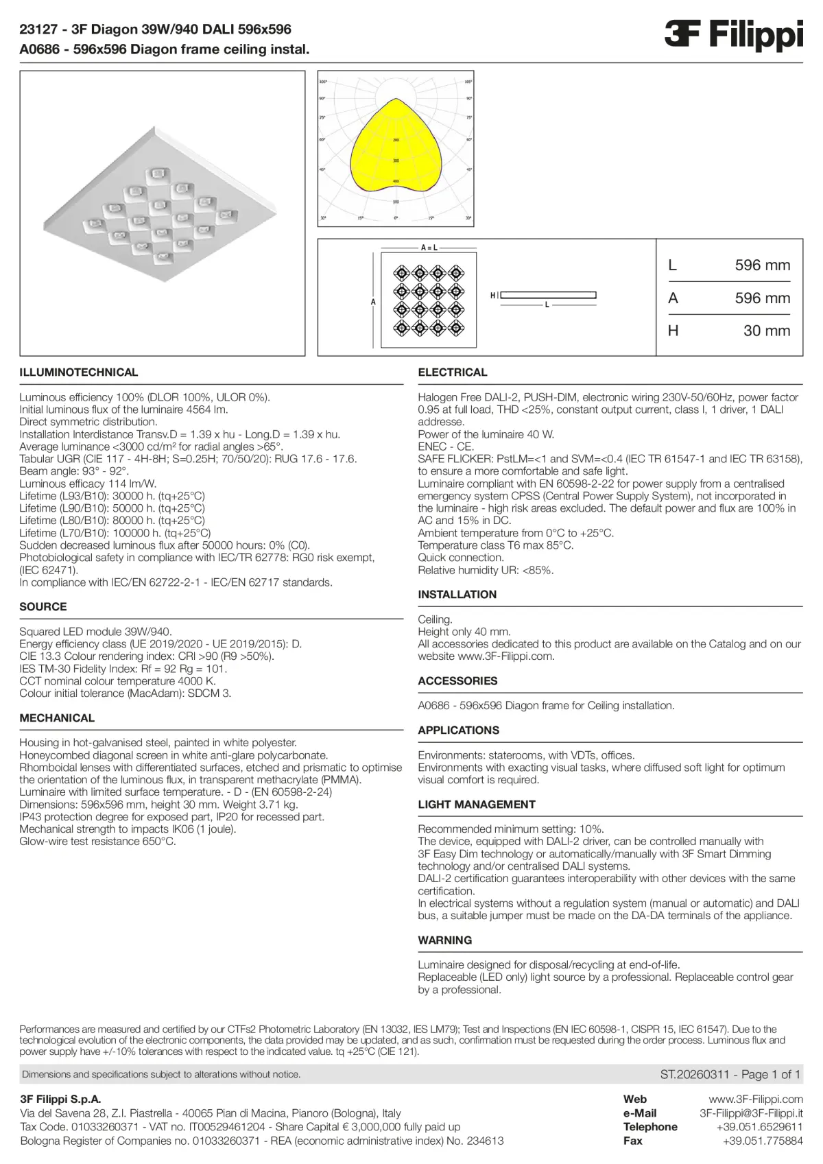23127+A0686 - 3F Diagon 39W-940 DALI 596x596 + Corn.plaf. - Datasheet - en