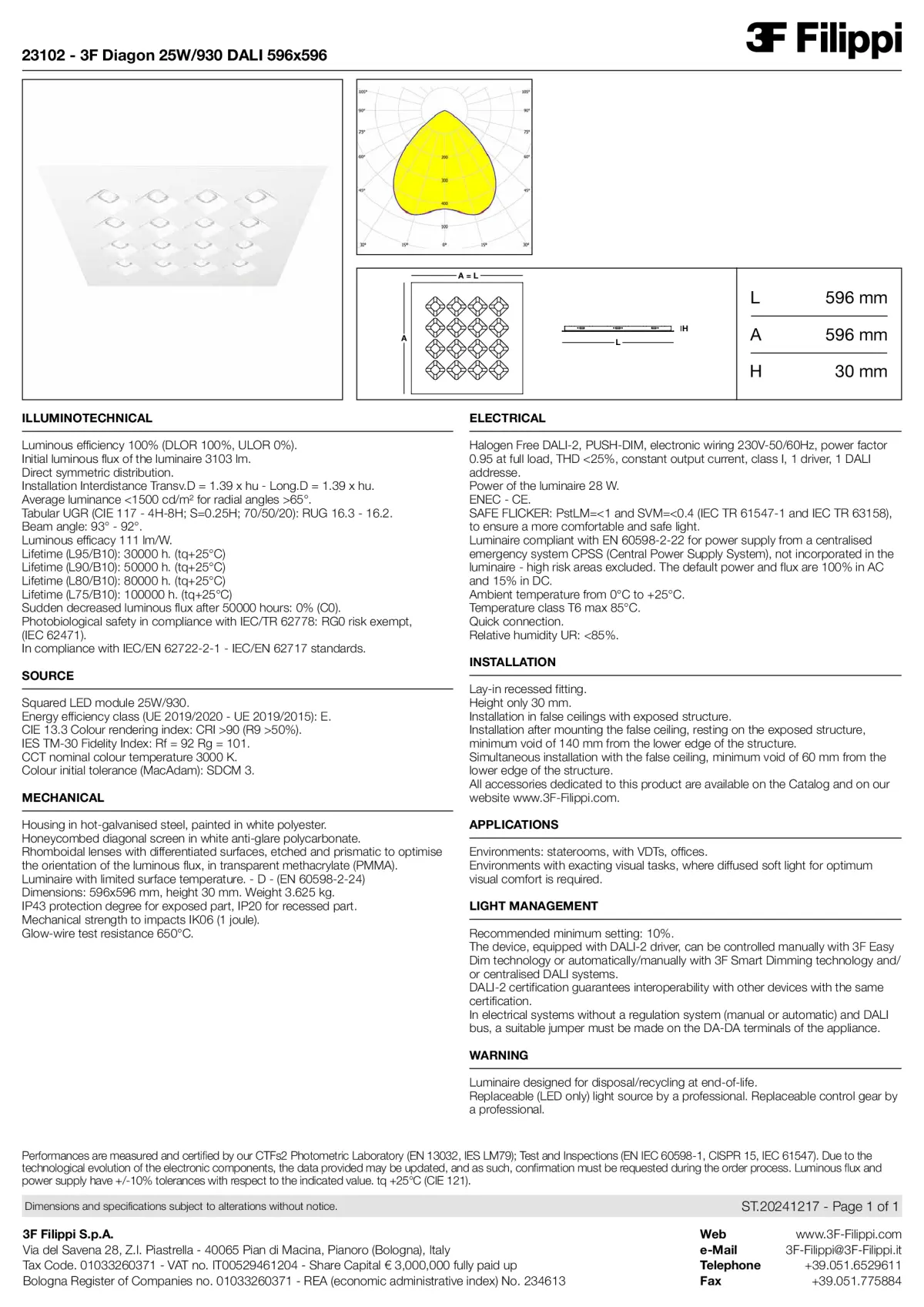 23102 - 3F Diagon 25W-930 DALI 596x596 - Datasheet - en