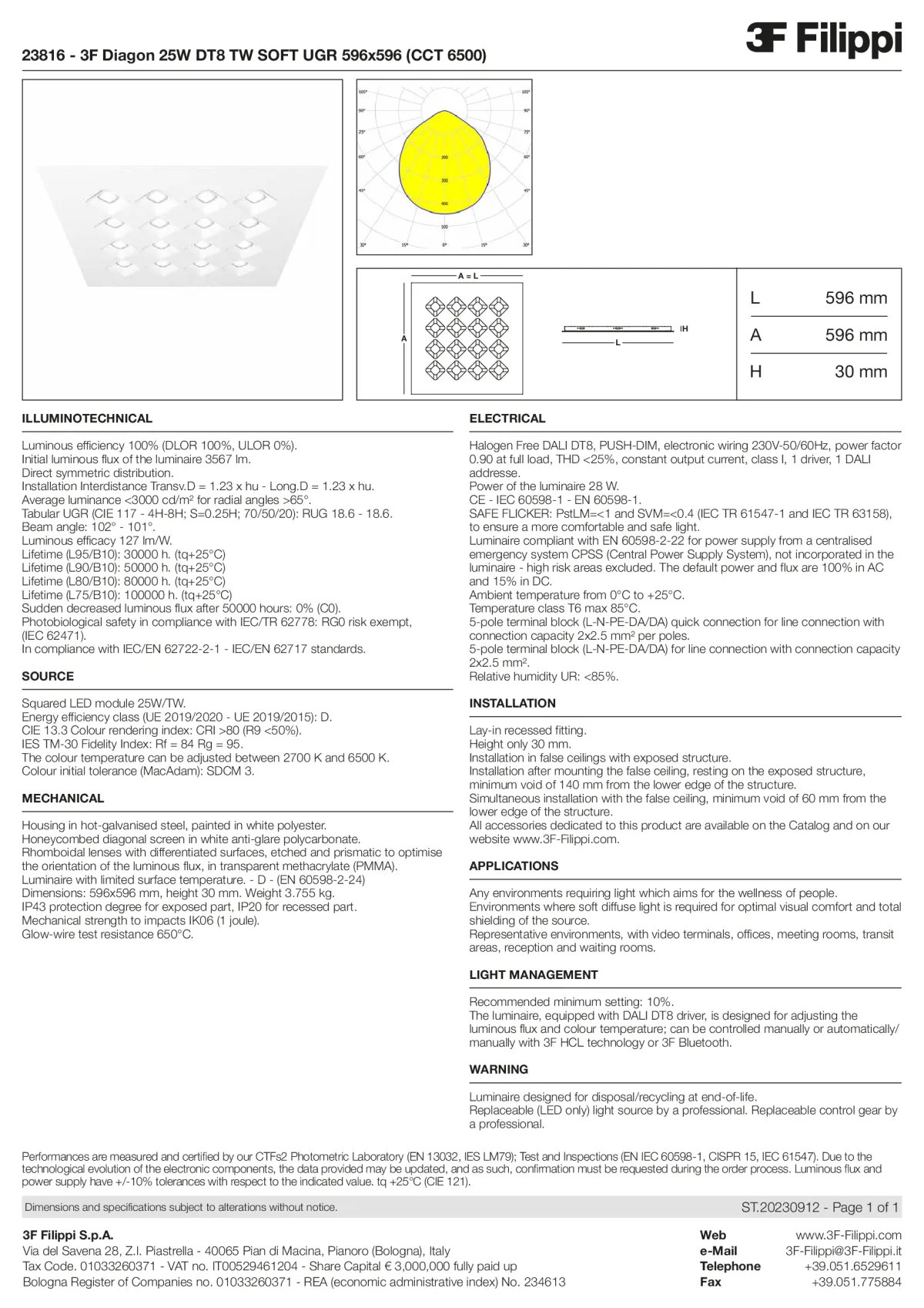 23816 - 3F Diagon 25W DT8 TW SOFT UGR 596x596 (CCT 6500) - Datasheet - en
