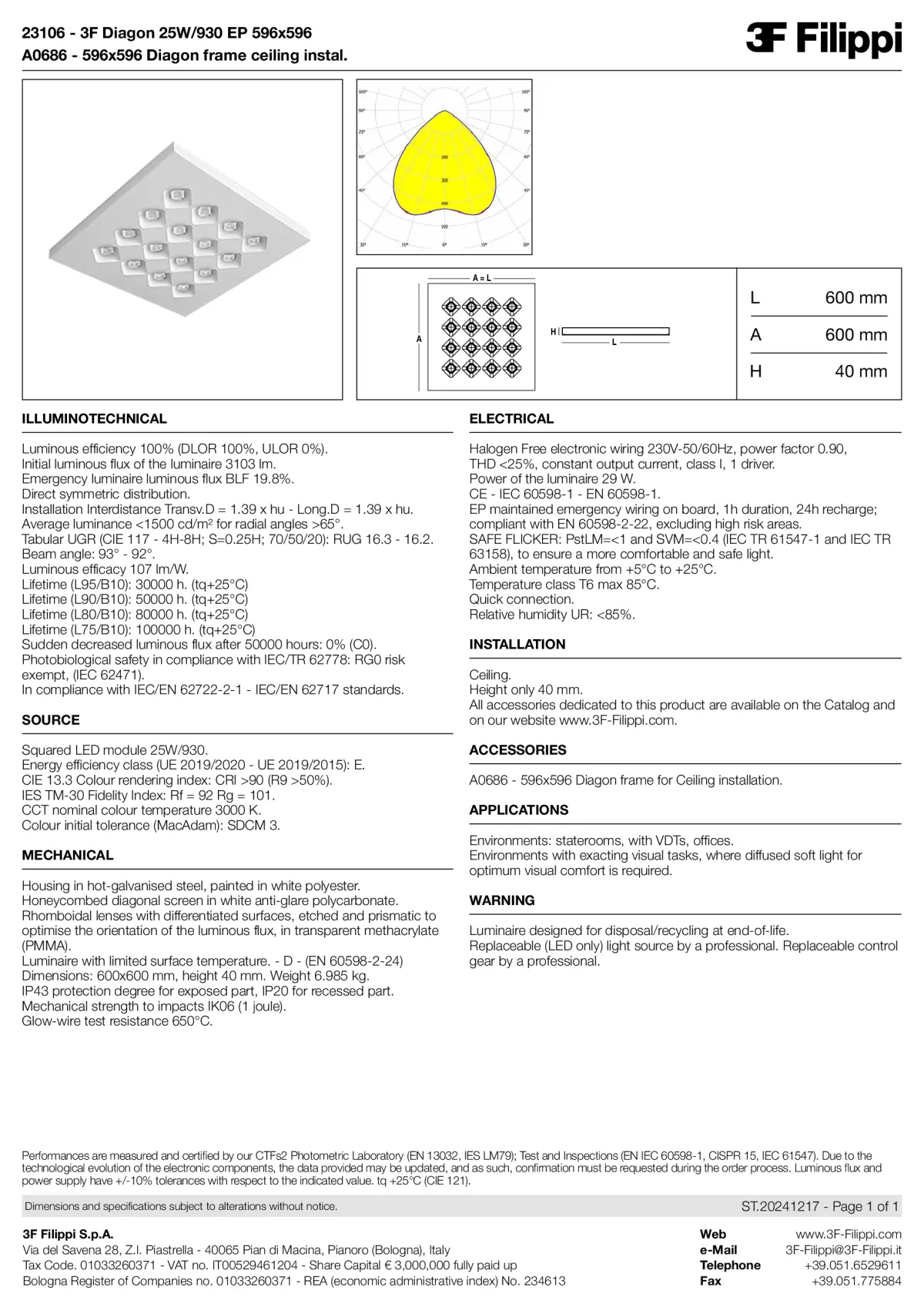 23106+A0686 - 3F Diagon 25W-930 EP 596x596 + Corn.plaf. - Datasheet - en