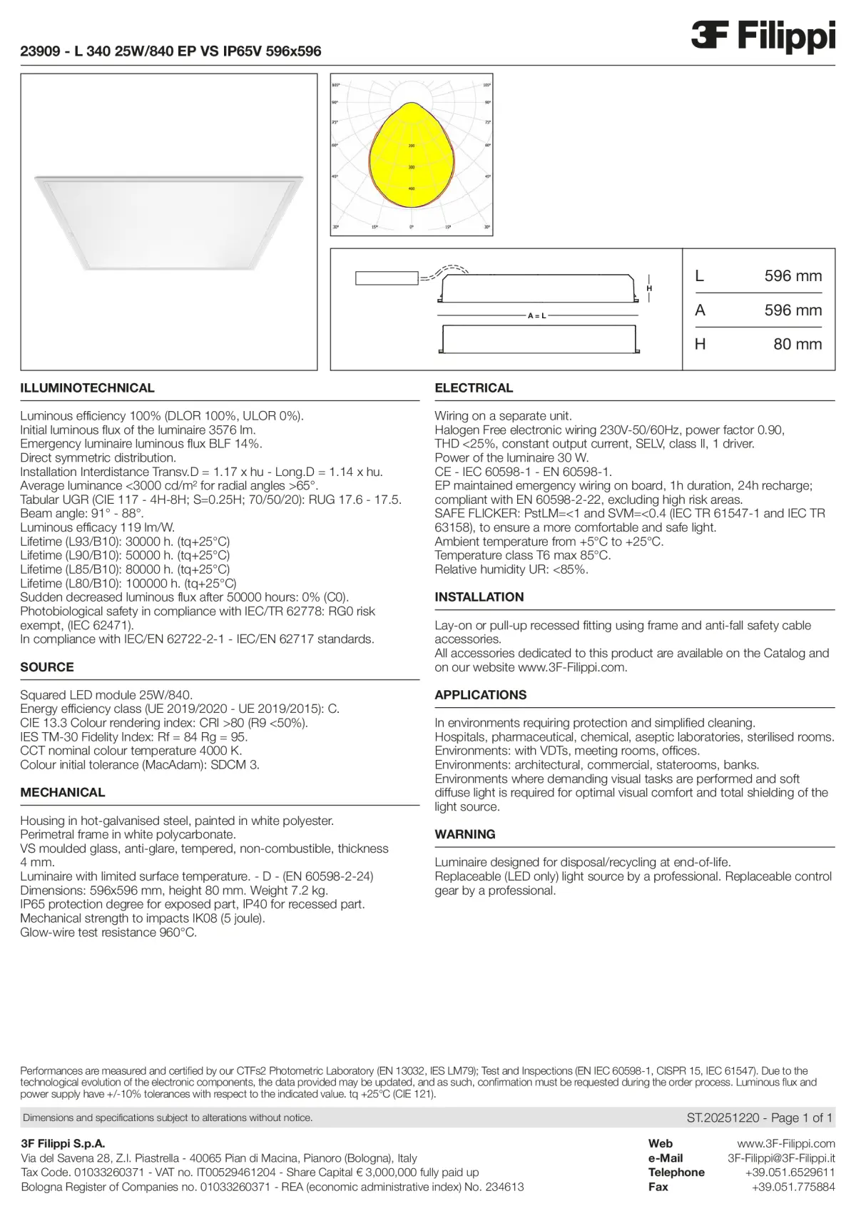 23909 - L 340 25W-840 EP VS IP65V 596x596 - Datasheet - en