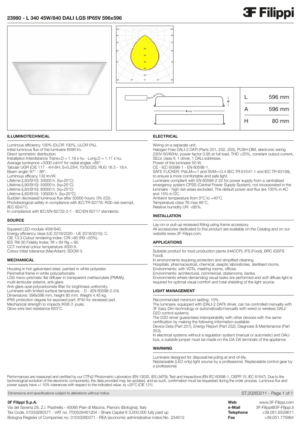 23980 - L 340 45W-840 DALI LGS IP65V 596x596 - Datasheet - en