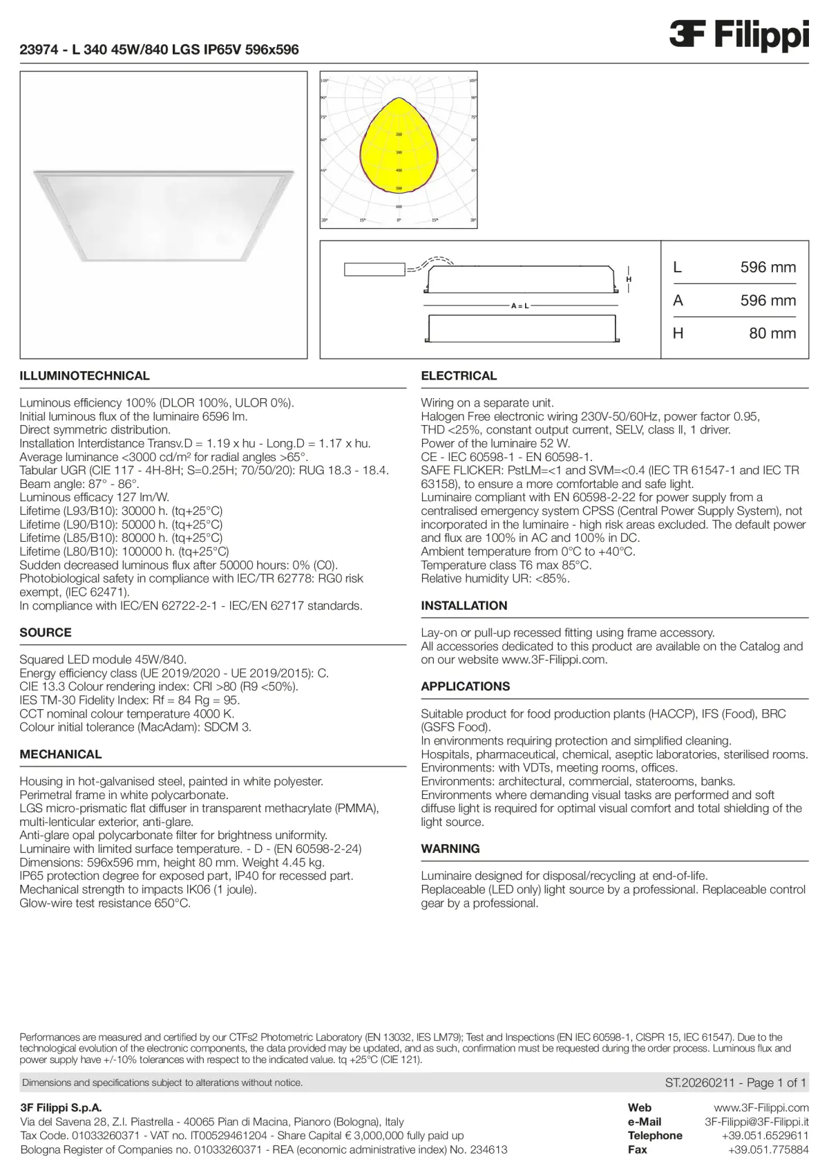 23974 - L 340 45W-840 LGS IP65V 596x596 - Datasheet - en