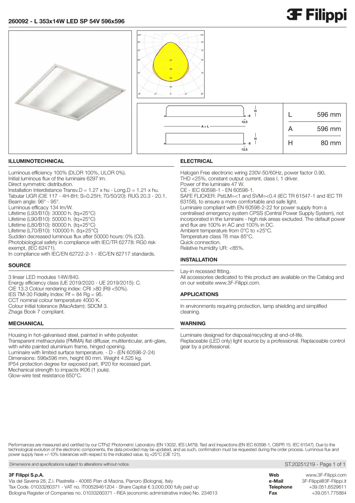 260092 - L 353x14W LED SP 54V 596x596 - Datasheet - en