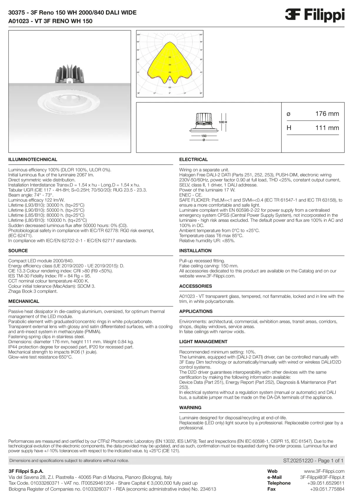 30375+A01023 - 3F Reno 150 WH 2000-840 DALI WIDE + VT WH - Datasheet - en