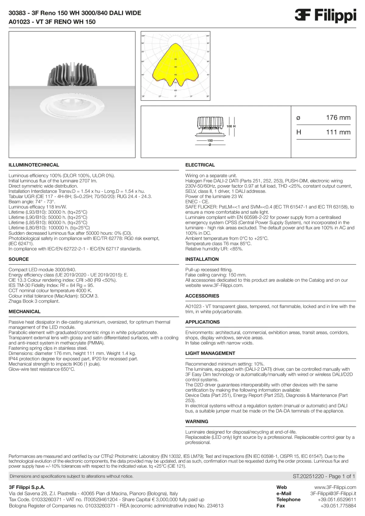 30383+A01023 - 3F Reno 150 WH 3000-840 DALI WIDE + VT WH - Datasheet - en