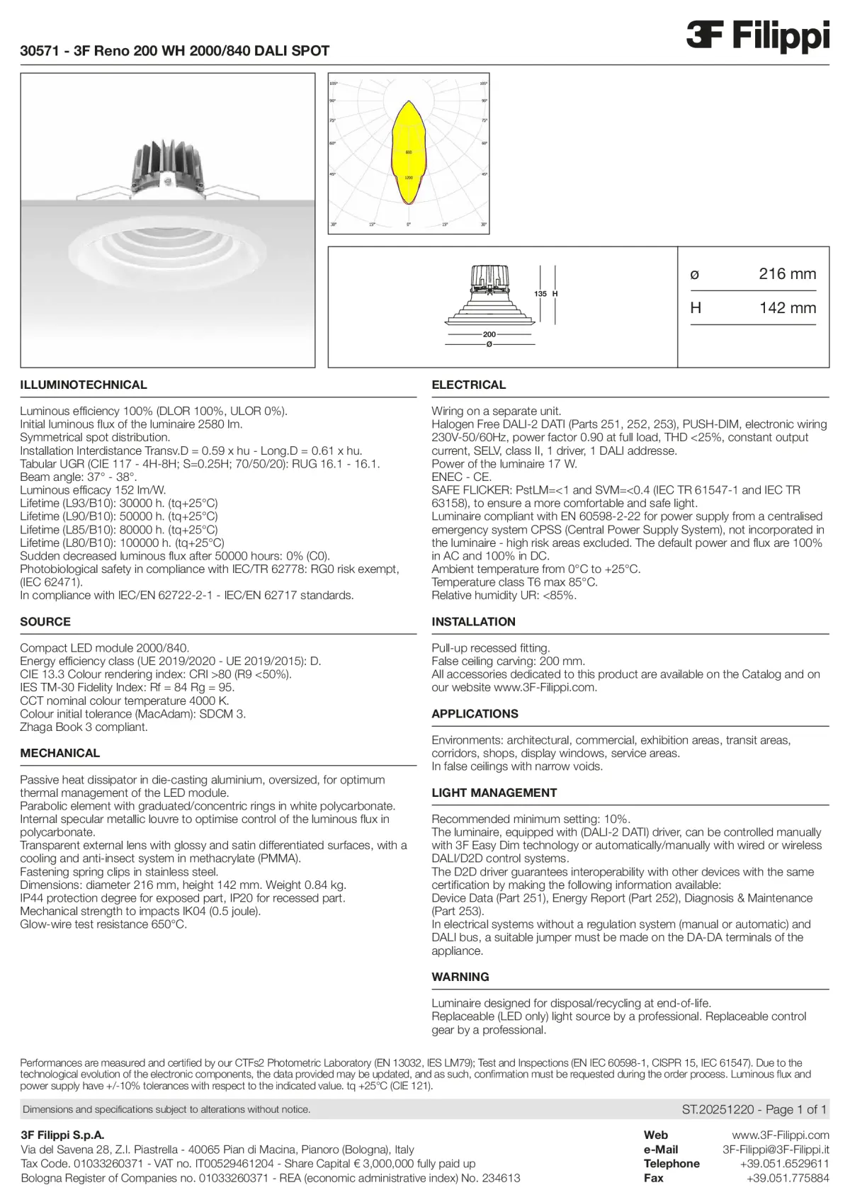 30571 - 3F Reno 200 WH 2000-840 DALI SPOT - Datasheet - en