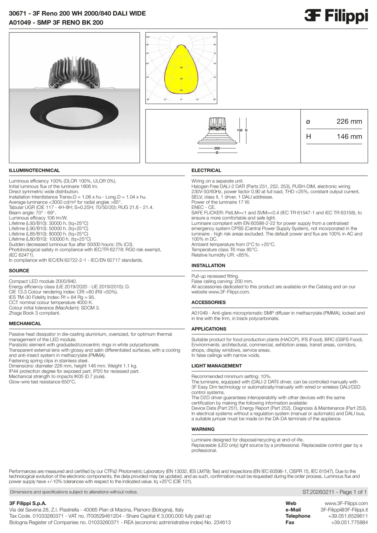 30671+A01049 - 3F Reno 200 WH 2000-840 DALI WIDE + SMP BK - Datasheet - en