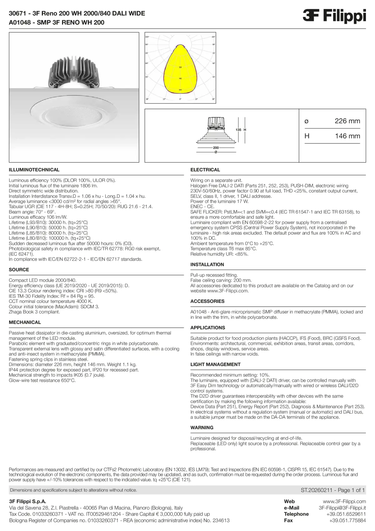 30671+A01048 - 3F Reno 200 WH 2000-840 DALI WIDE + SMP WH - Datasheet - en