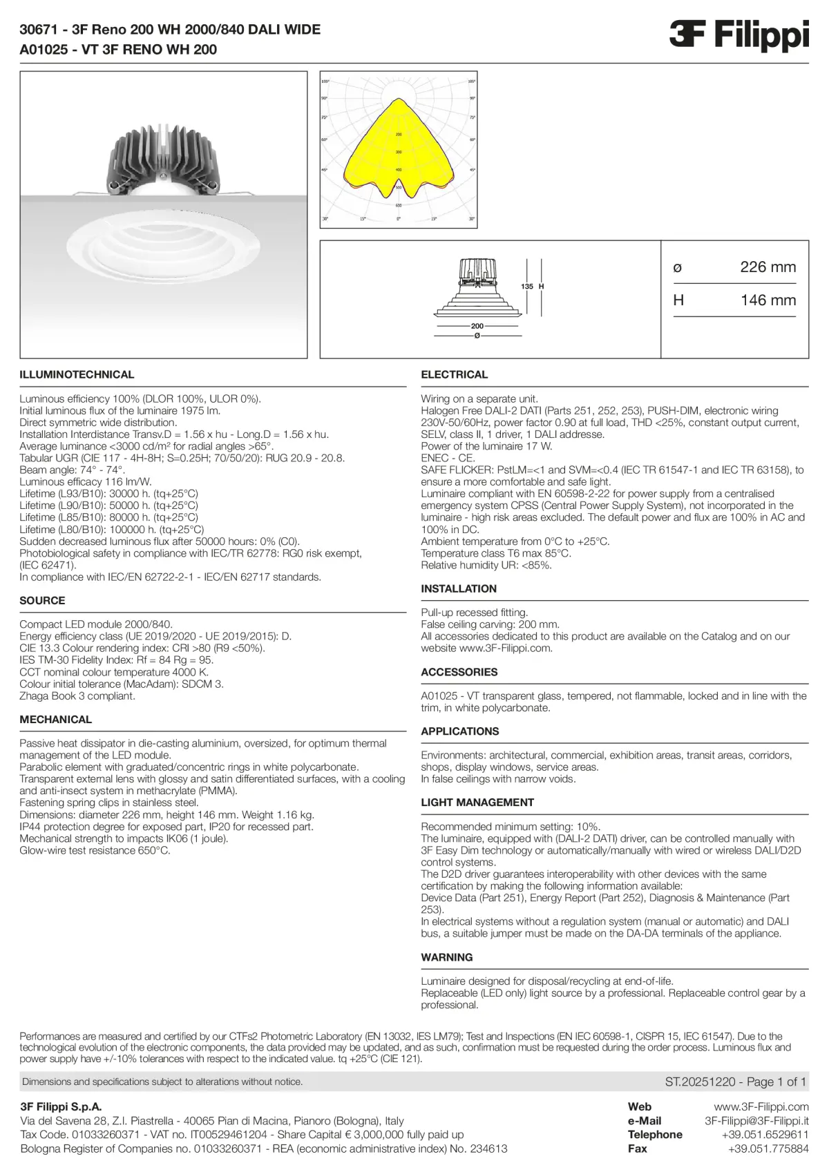 30671+A01025 - 3F Reno 200 WH 2000-840 DALI WIDE + VT WH - Datasheet - en