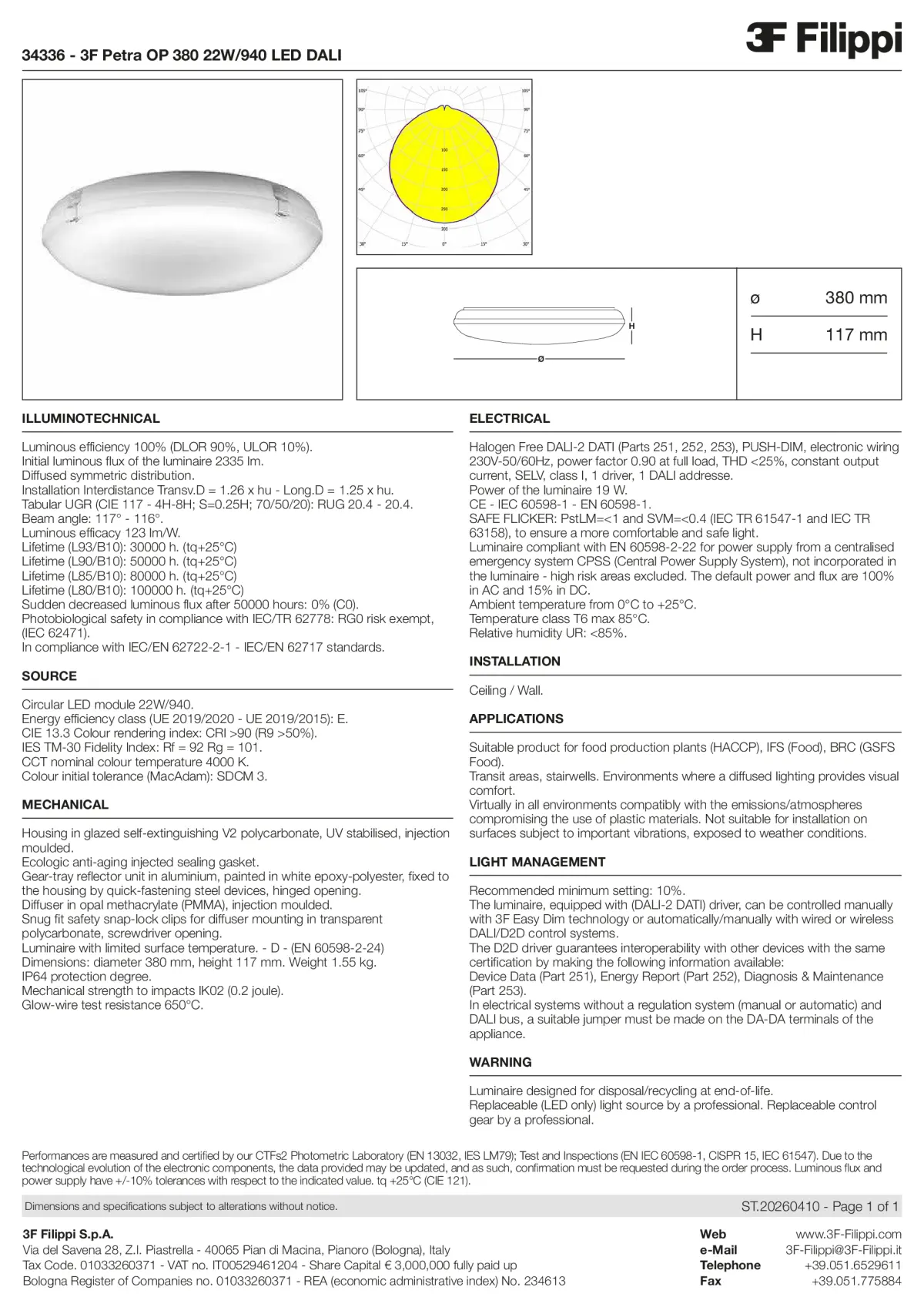 34336 - 3F Petra OP 380 22W-940 LED DALI - Datasheet - en