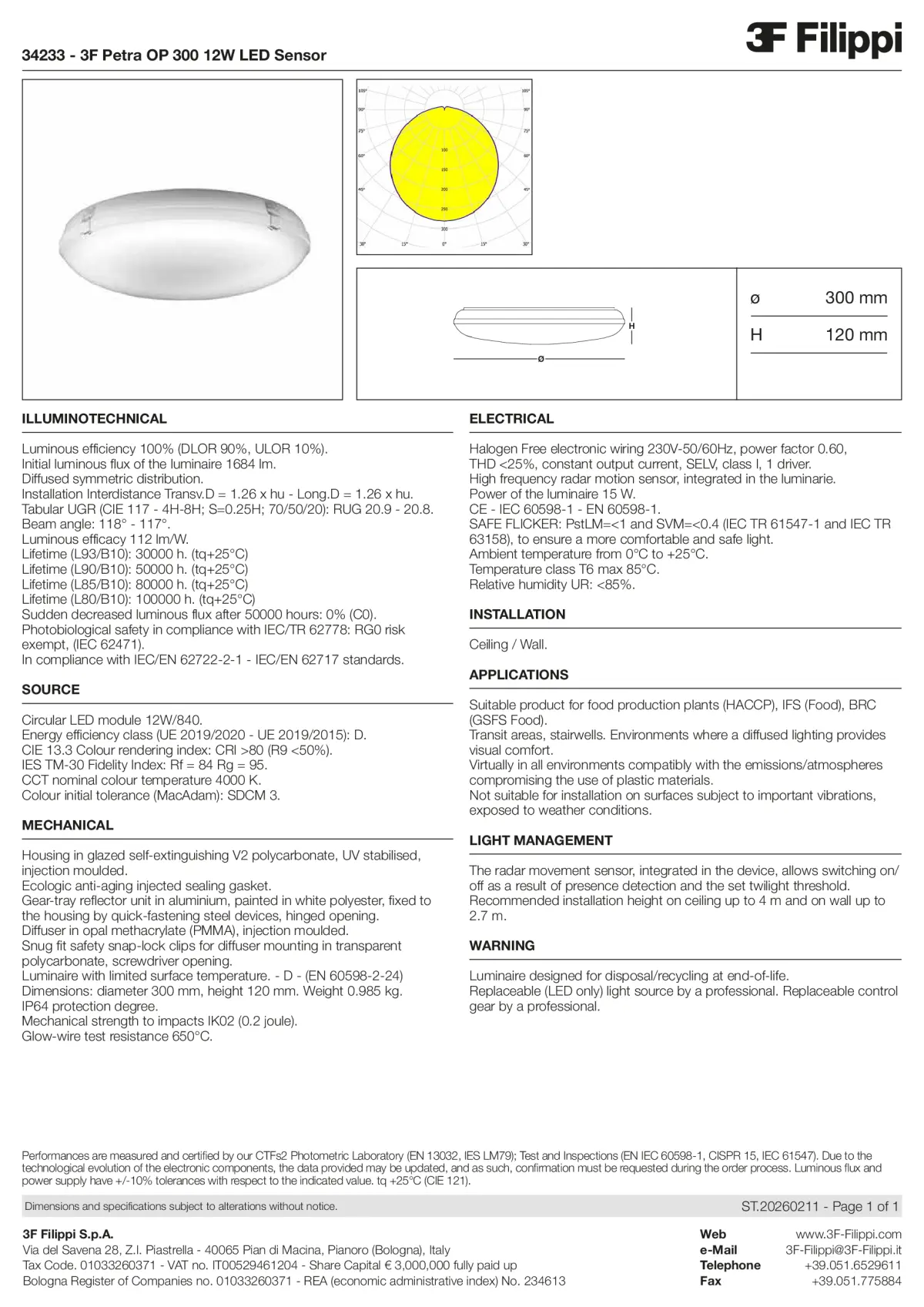 34233 - 3F Petra OP 300 12W LED Sensor - Datasheet - en