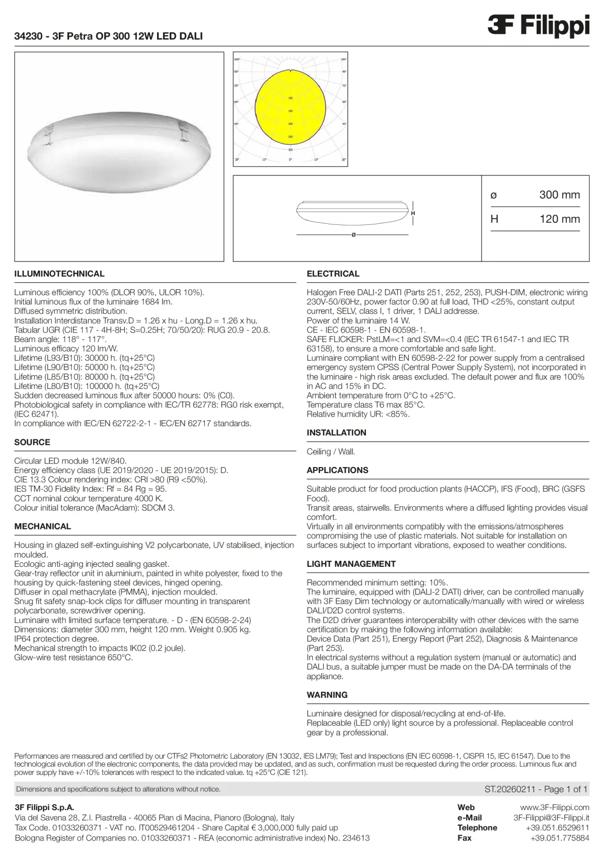 34230 - 3F Petra OP 300 12W LED DALI - Datasheet - en