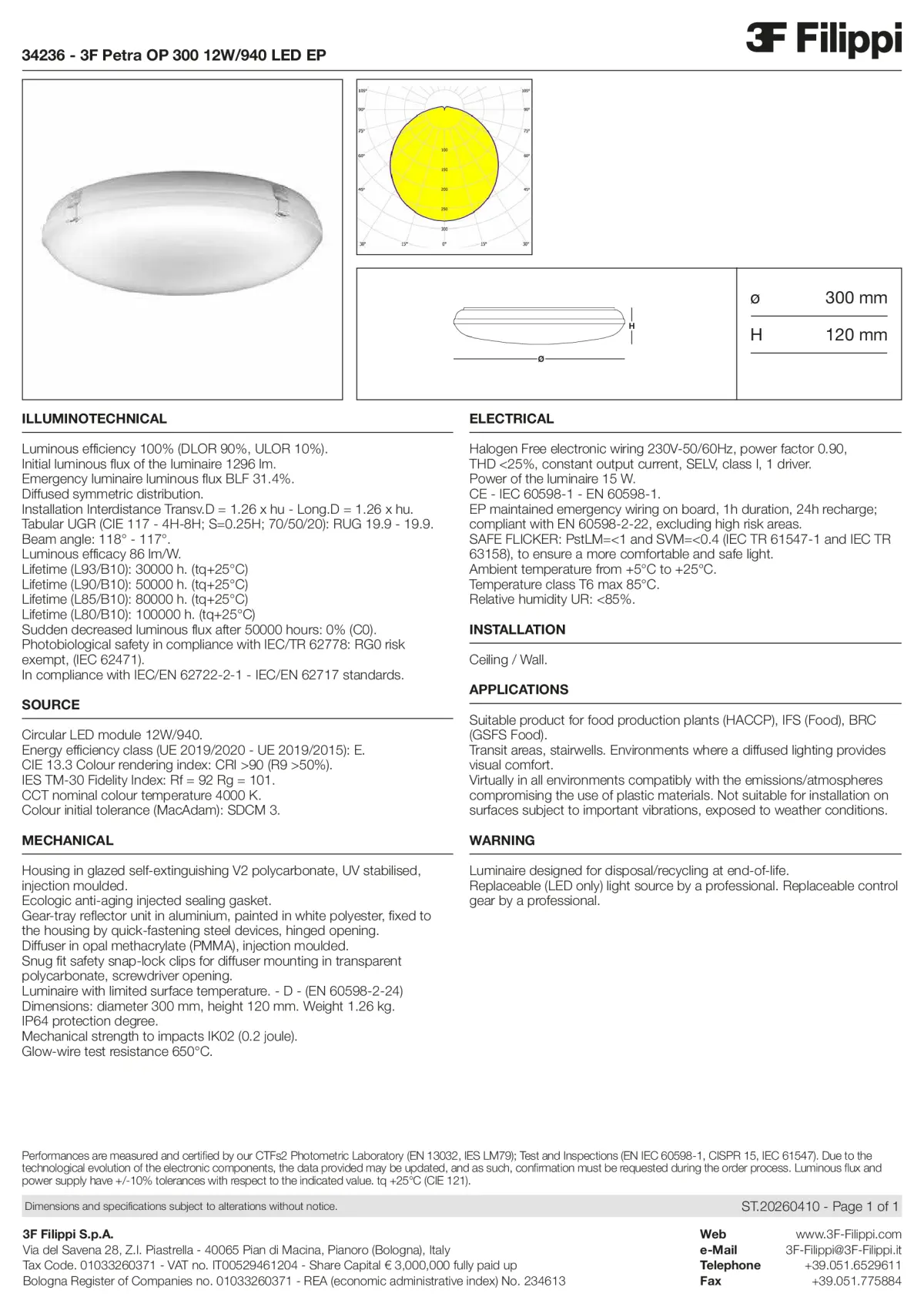 34236 - 3F Petra OP 300 12W-940 LED EP - Datasheet - en