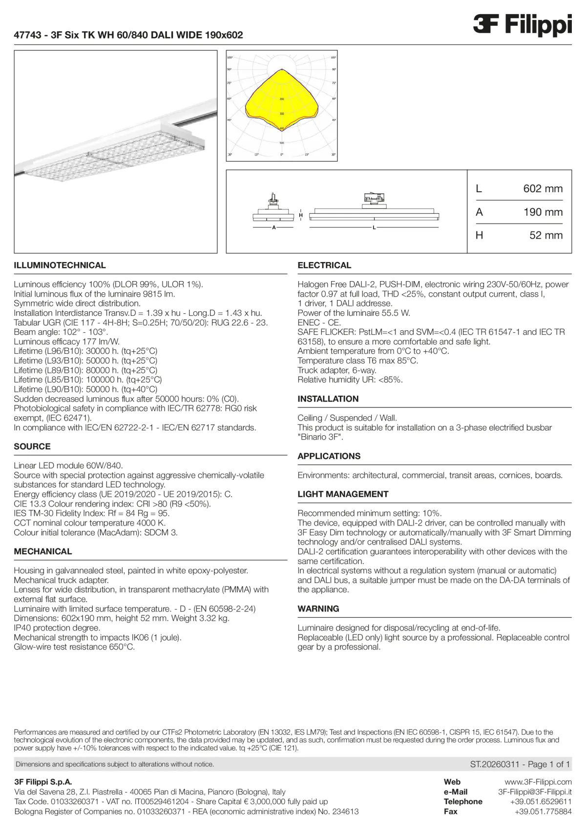 47743 - 3F Six TK WH 60-840 DALI WIDE 190x602 - Datasheet - en